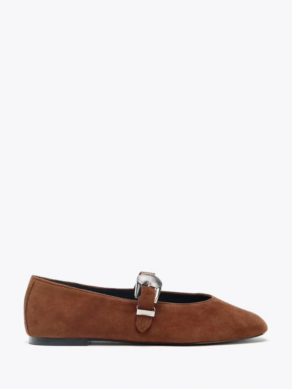 Zara Buckle Suede Mary Jane Flats. Brick NWT. Size 8/8.5